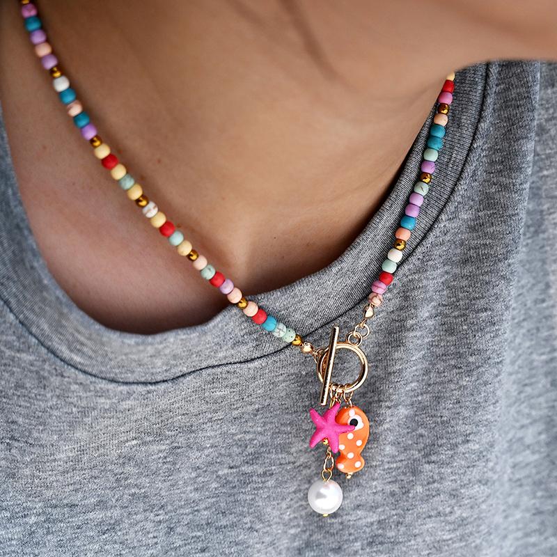 Colorful Bohemian Ceramic Fish Pendant Necklace For Women Adjustable Multicolored Rope Choker, Perfect For Summer Beach Vacation