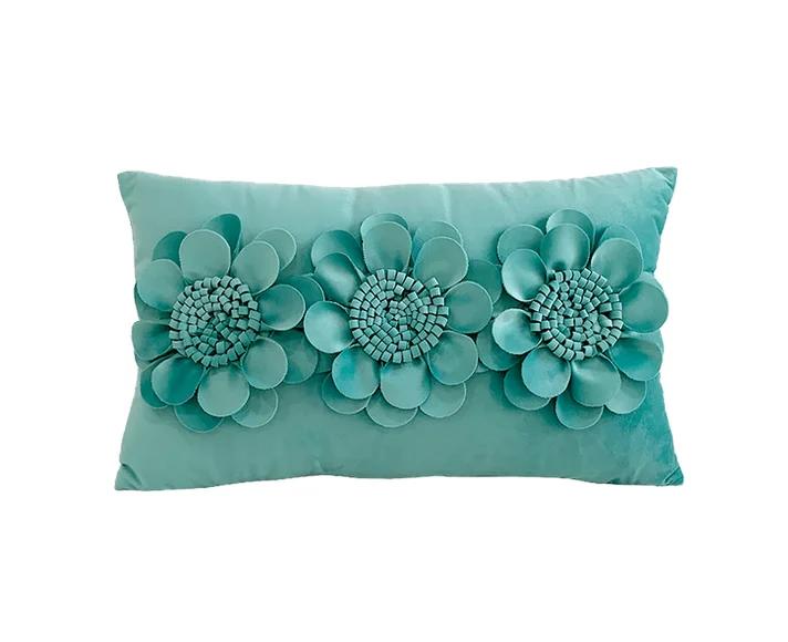 Fashion Modern Style Pink White Throw Pillows 45*45cm Velvet Stitching 3D Chrysanthemum Cushion Waist Pillow Blue Cushion Case