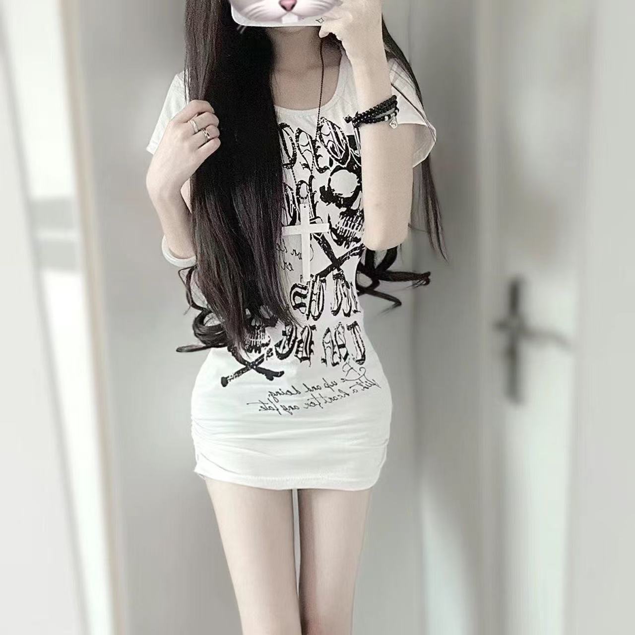 

Девичьи футболки Y2K Красота Сексуальность Мода Длинный стиль Короткий рукав Спортивные футболки Для женских футболок XL белый