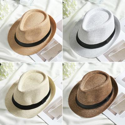 Unisex Gangster Cap Beach Cowboy Fedora Hat Jazz Dress Hat Straw Panama Cap Sun Hat