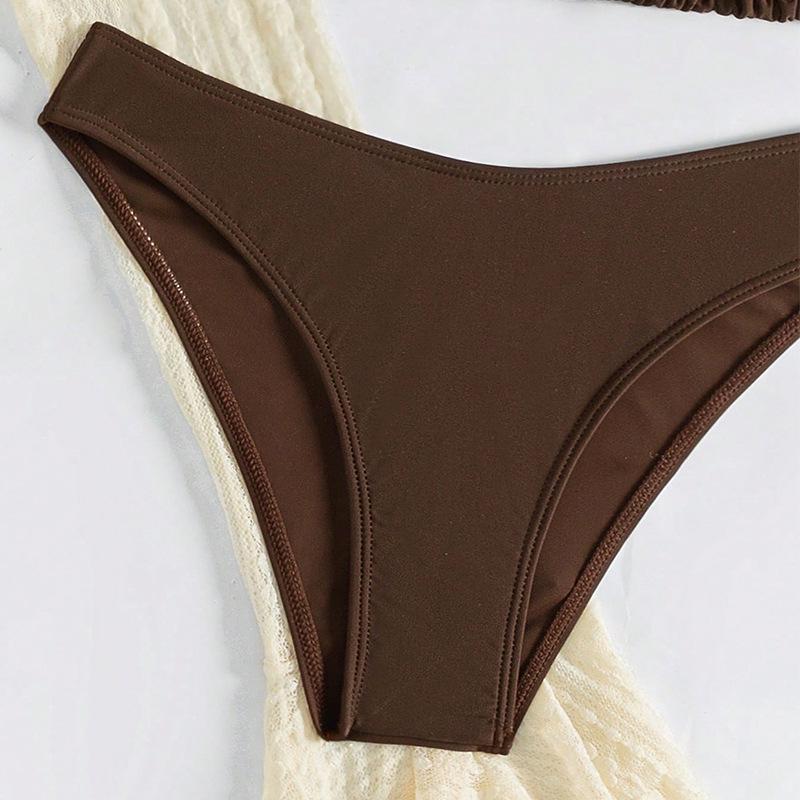 2025 European & American Solid Color Mesh Long Sleeve Beach Bikini Cover-up Women's Four-Piece Swimsuit Set