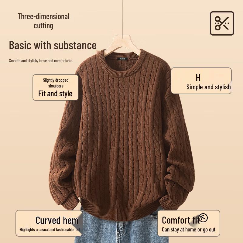 MINISO Men's Cable Knit Round Neck Sweater