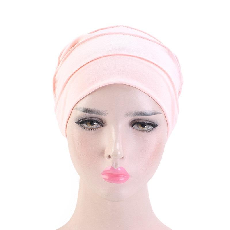 Women Stretch Beanie Chemo Cotton Hair Turban Hat Double-layer Soft Satin Lining Crinkled Hijab Inner Hijab Caps