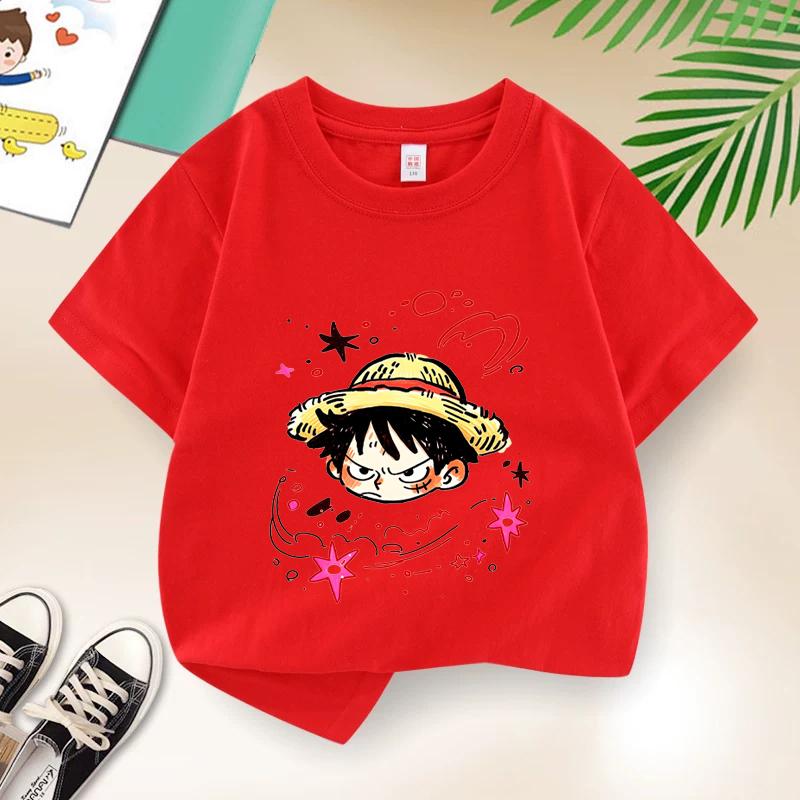 Summer Kids TShirt One Piece AnimeThemed Pure Cotton Printed Tee Cute Casual Style for BoysGirlsPerfect ForGiftingandTravel