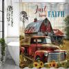Farmwood Room Red Car Floral Shower Curtain, Bathroom Decorative Shower Curtain, Waterproof Shower Curtain with Hooks