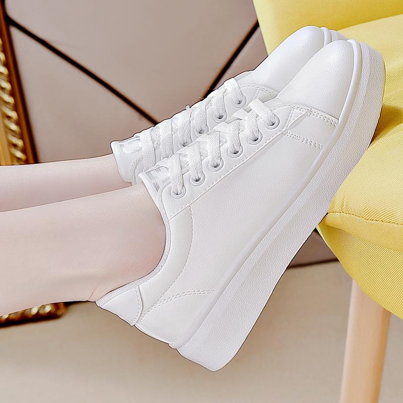Fashion White Women Shoes Comfortable Casual Skateboard Shoes Solid Leisure Sneakers Lightweight Walking Vulcanized Platform Lace Up Cas
