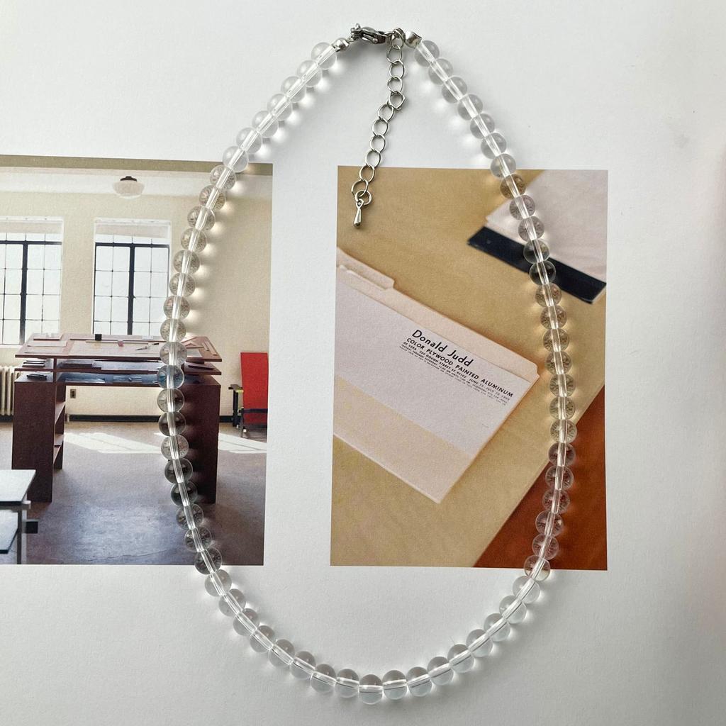 Fashion ice-feeling white crystal glass high transparent round bead necklace versatile simple round bead collarbone chain light luxury women