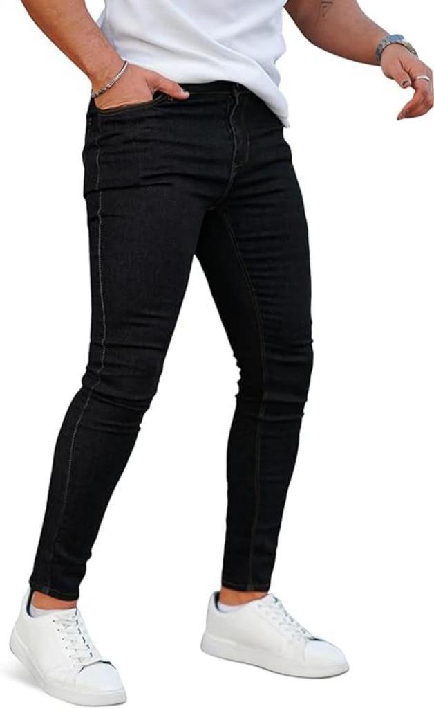 GINGTTO Stretch Skinny Slim Slim Stretch Jeans Men's Jeans, Black, Fit, Fit, Leg-Lengthening, (Size 34, Black)
