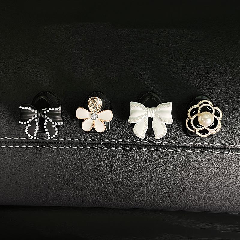 Car Style Bow Cartoon Rhinestone Mini Auto Hooks Seat Back Holder For Keys Hangers Home Office Hooks Storage Style Accessories
