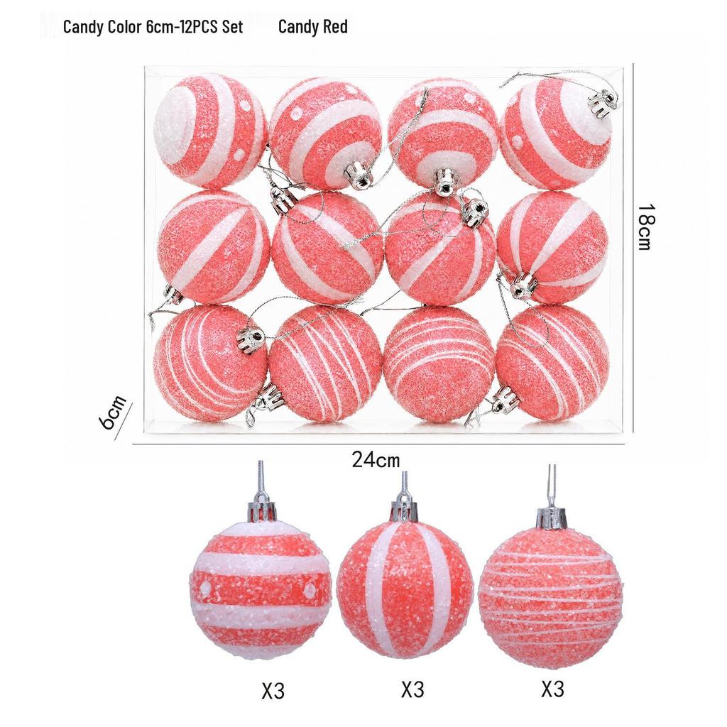 Multicolor Glitter Candy Striped Christmas Ball Ornament, 6cm – Blue, Green, Yellow, Red