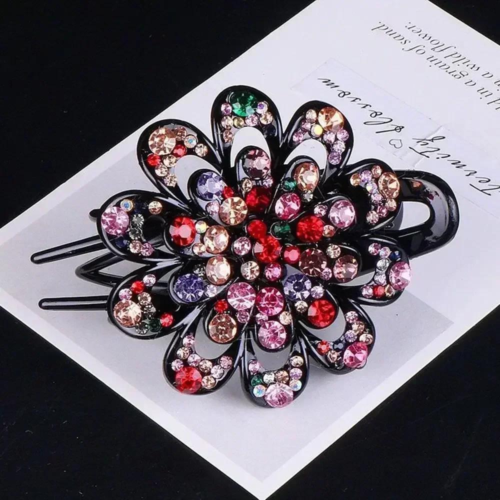 Shiny Rhinestone Hairpin Flower Leaf Duckbill Hair Claws Retro Hair Clips Accessories For Women Shinning Ponytail Headwear