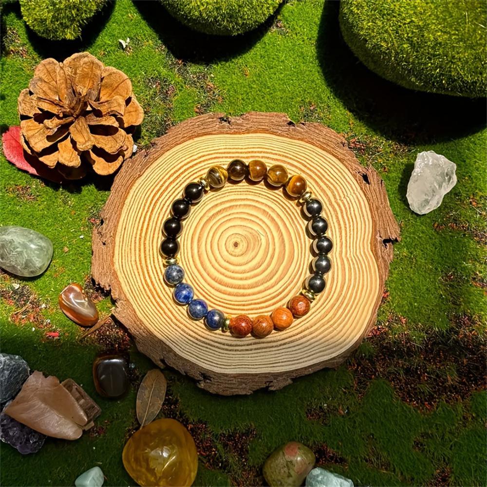 1pc/ Attract Wealth and Prosperity Bracelet with Tiger Eye Stone and Lapis Lazuli Natural Wood Beads Handmade Bracelet Men Women