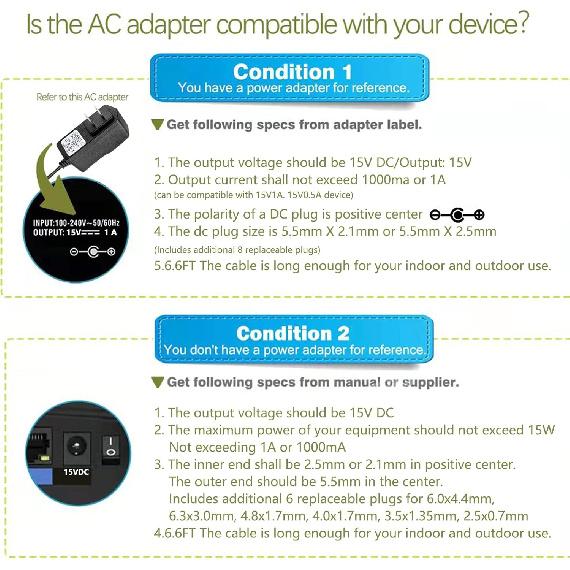DC 15V 1A Adapter Charger Charging Cable Cord For Peak 450A 500A 600A 800A 1000A Auto Battery Booster Jump Starter, Compatible Beatit,Tacklife,Gooloo
