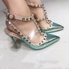 2025 New 10cm Light Blue Snake Pattern One-word Buckle Willow Nails High Heels Pointed Thin Heel Sexy Strap Bag Head Back Empty
