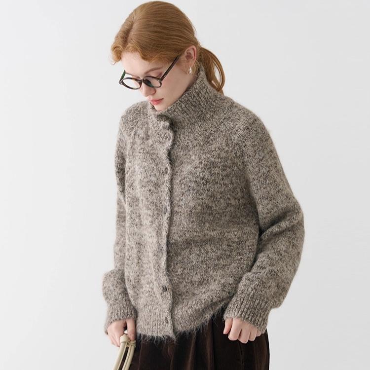 DIMANAF 2025 New Sweaters Buttons Turtleneck Cardigan Autumn Women Solid Knitting Loose