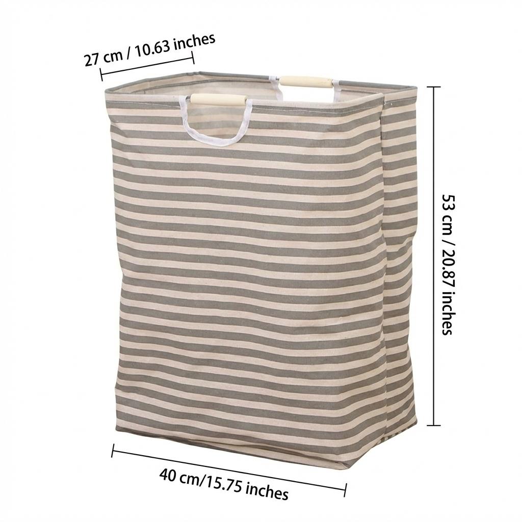 Cotton Linen Laundry Basket Foldable Storage Hamper with Waterproof Lined Wooden Handles for Bedroom Bathroom Laundry Room Home