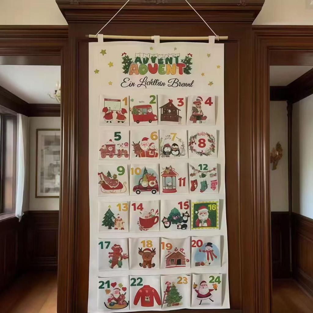 Christmas Fabric Advent With Pockets Snack Bags 24 Days Hangable Advent Countdown Calendar For Living Room Study Apartment Wall