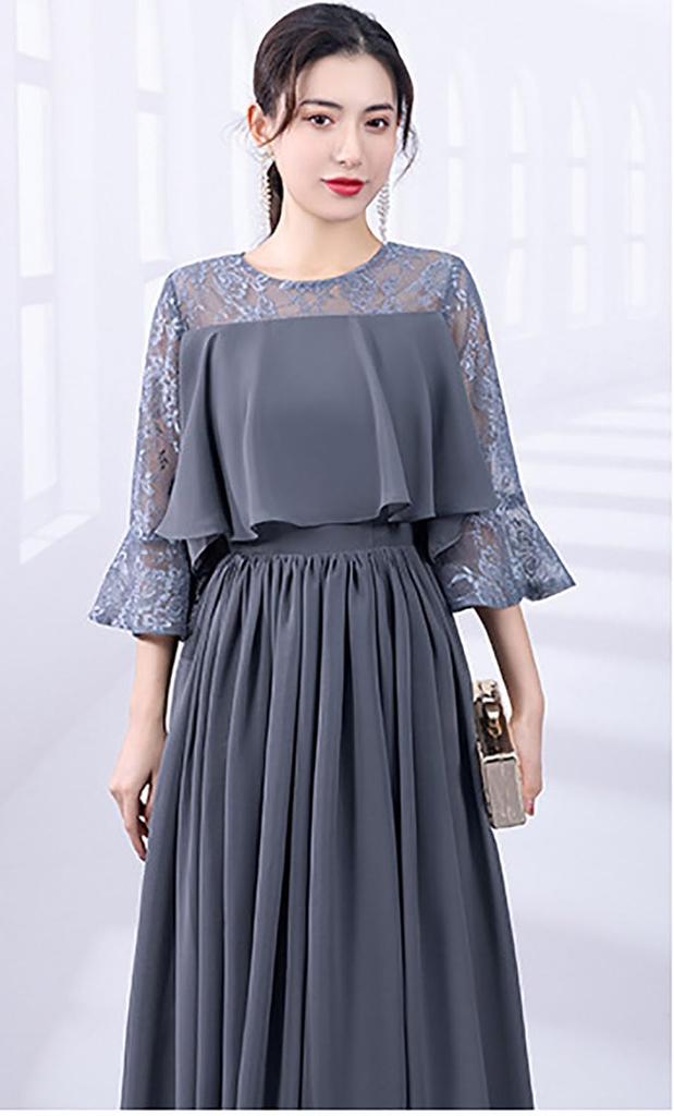 Hanmall Gray Wedding Party Midi Formal Long Formal Formal Occasion LON505 Dress, Dress, Lace, Length, Dress, Sleeves, Dress, Dress,