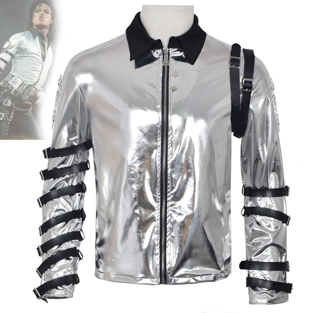 New : Michael Jackson Bad Era Silver Jumpsuit. Retro Rock Star Stage Performance Bodysuit & Top