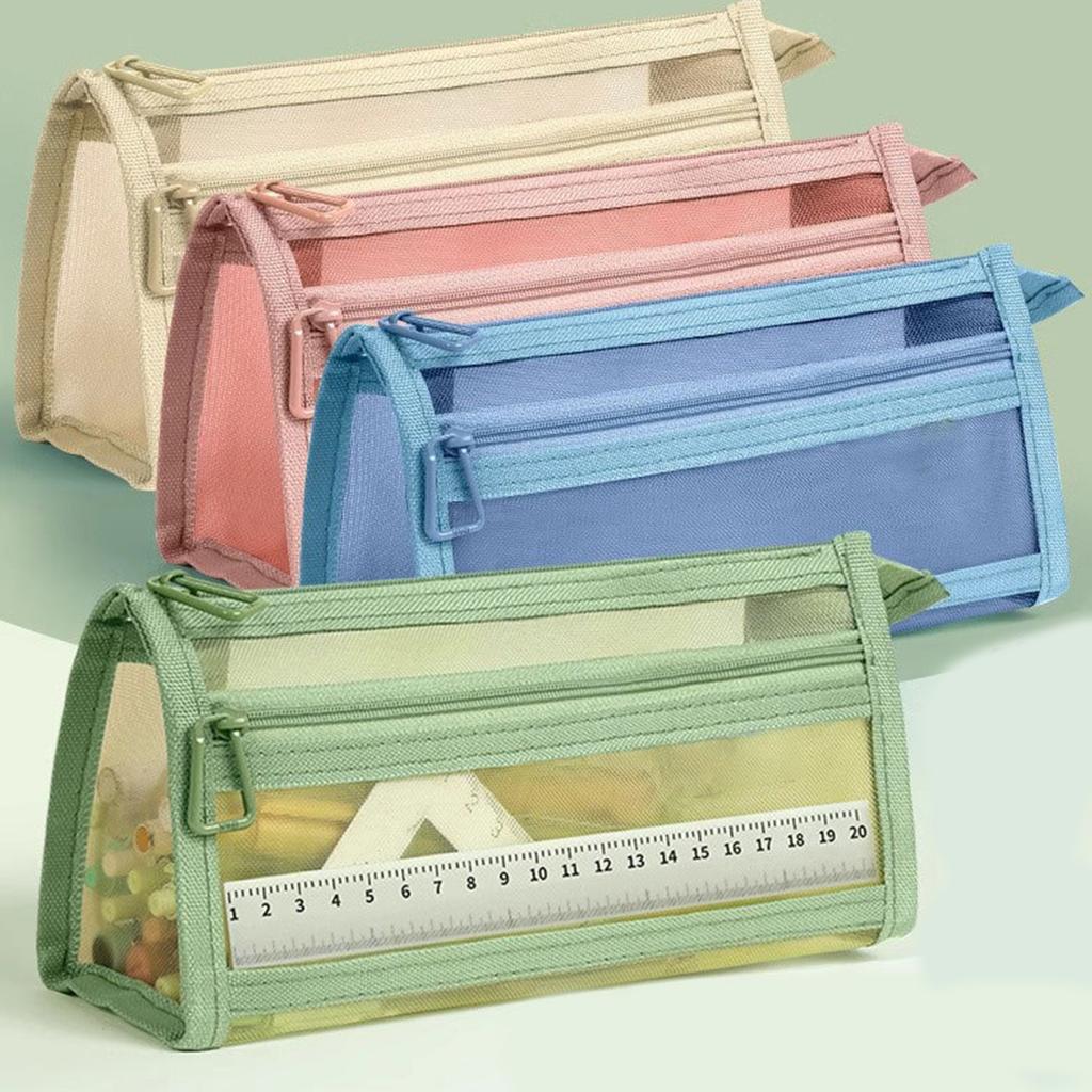 Transparente Stiftetasche Doppelschichtig Netz-Stiftbeutel Netztasche Große Kapazität Stifttasche Schulsachen für Mädchen