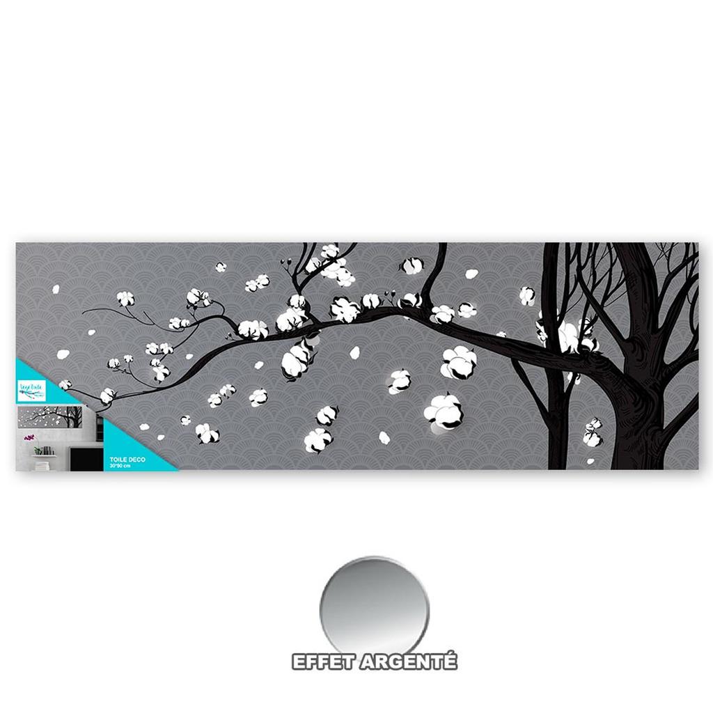 Les Trésors De Lily [A2327] - Végétoile-Leinwand 'Baumwollblüten' grauweiß - 90x30 cm