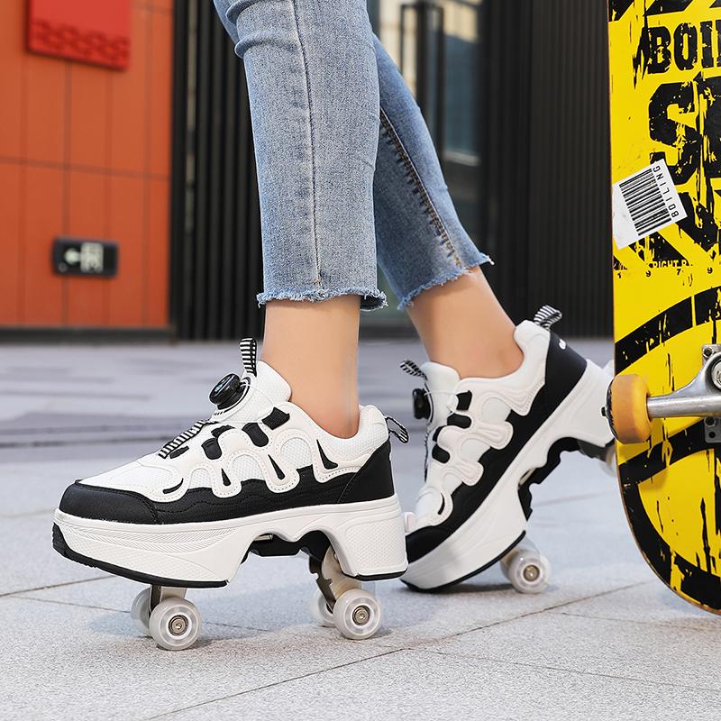 Children/Teenagers /Boys/Girls Shapeshifting Shoes Four-wheel Dual-use Roller Skates Double Row Walking Shoes Roller Skates