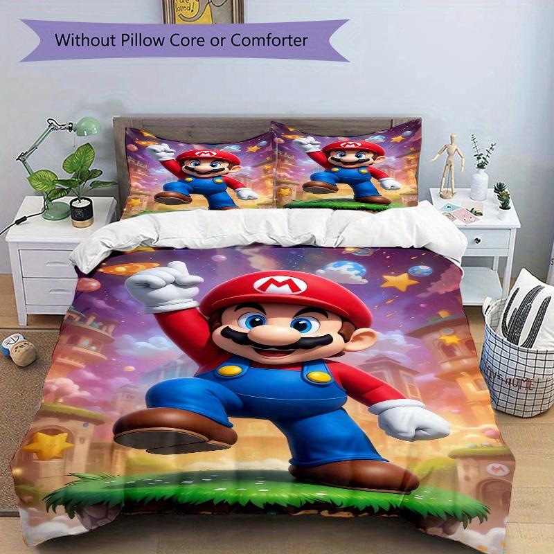 3pcs Super Mario Pattern Printed Bedding Set, Soft and Comfortable Quilt Cover for Bedroom, Guest Room (1 Duvet Cover + 2 Pillowcases, Pillow Core Not