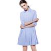 Spring and Summer Women's Dress Long-sleeved A-shaped Striped Shirt Skirt Long Commuter Pleated