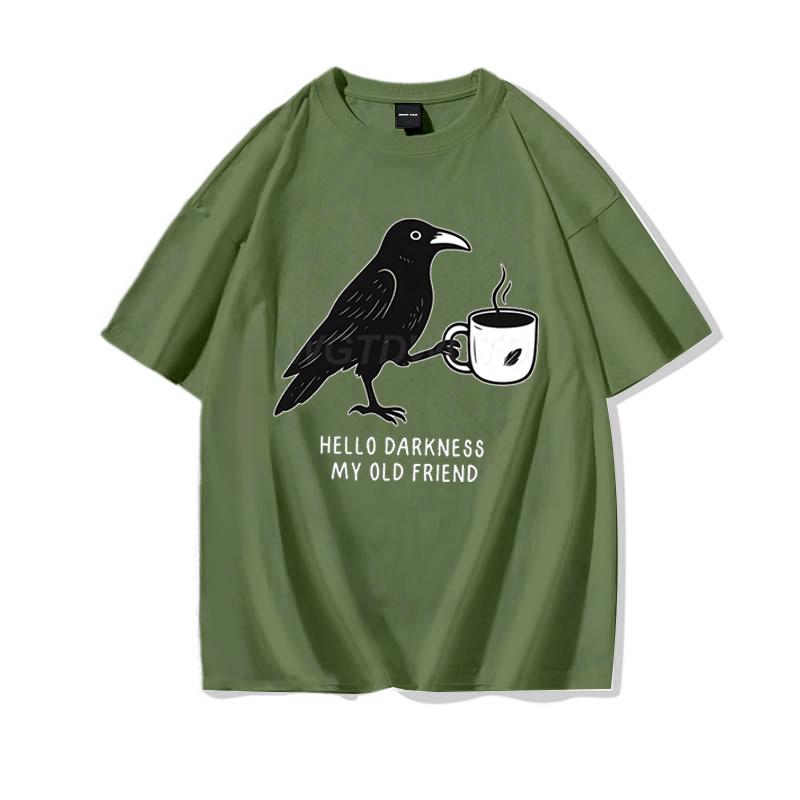 Raven Crow Coffee Shirt for Women Unisex Funny Gift for Coffee Lover Cotton Tshirt Womens Unisexs Oversized Comfort Colors Tee Top