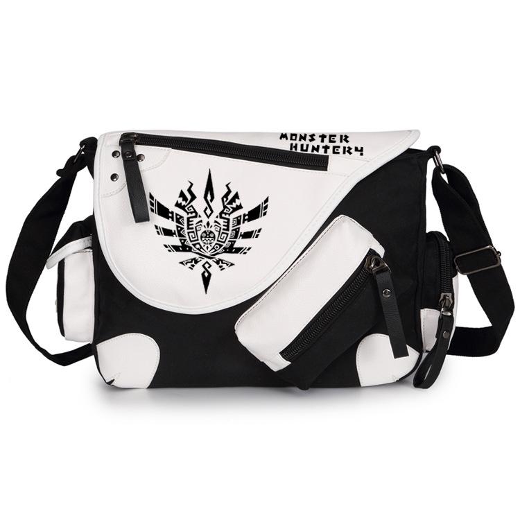 Anime Monster Hunter Patent Leather Canvas Backpack & Shoulder Messenger Bag