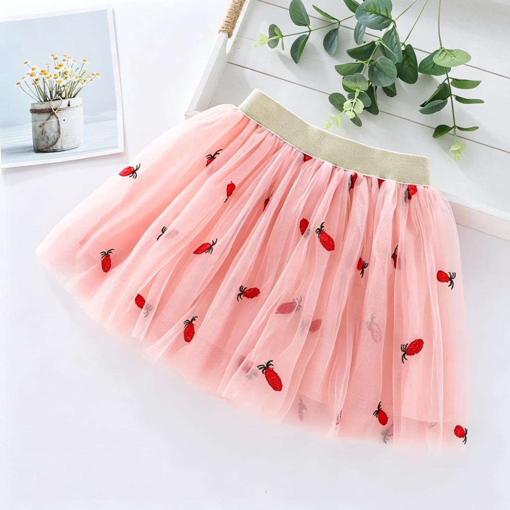 Gonna di Tulle Floreale alla Moda per Ragazze, Casual, Vestibilità Larga, Gonna Sovrapposta in Rete con Elastico in Vita per Bambini, Comoda per l'Uso Quotidiano