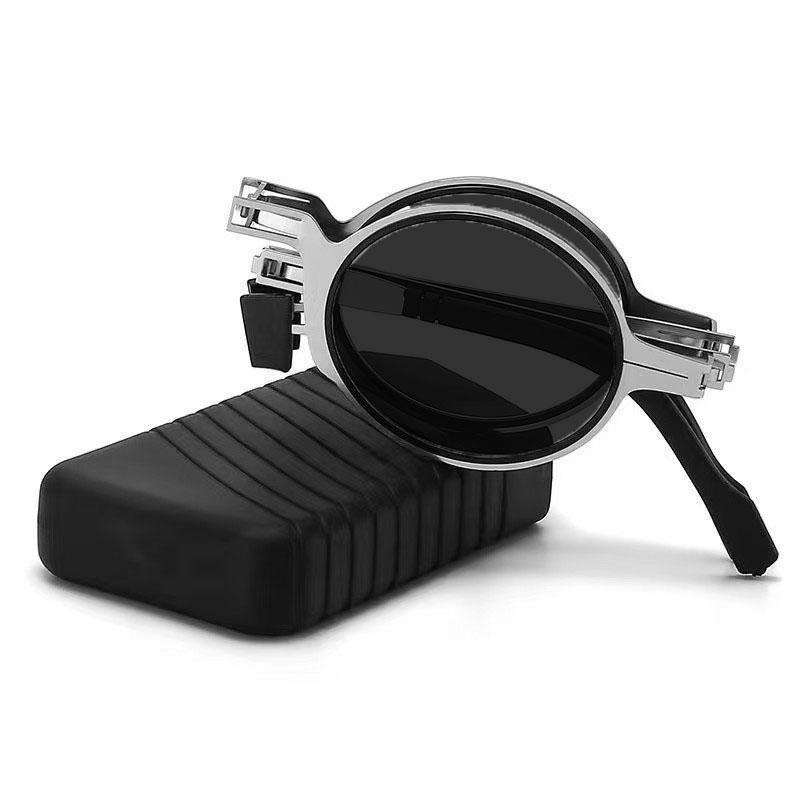 

New Folding Reading Sunglasses with Box Women Men Portable Metal Square or Round Frame Outdoor UV Protection Presbyopia Eyewear +4