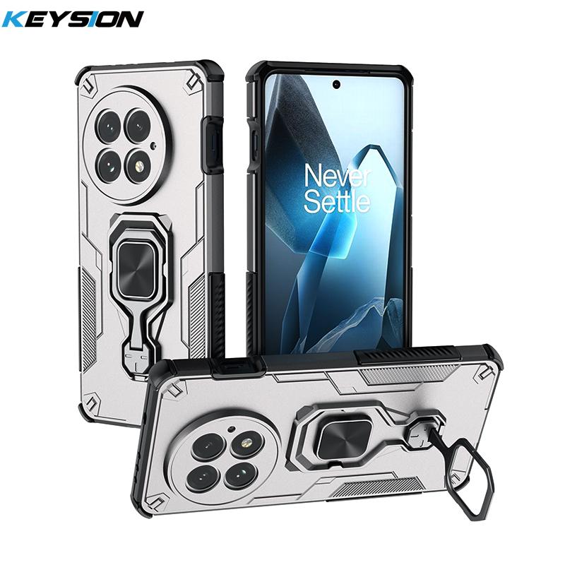 

KEYSION Противоударный бронированный чехол для OnePlus 13 5G Мягкий силикон+ПК Вертикальная металлическая кольцевая подставка Задняя крышка для телефона для One Plus 1+ 13 5G for OnePlus 13 серый
