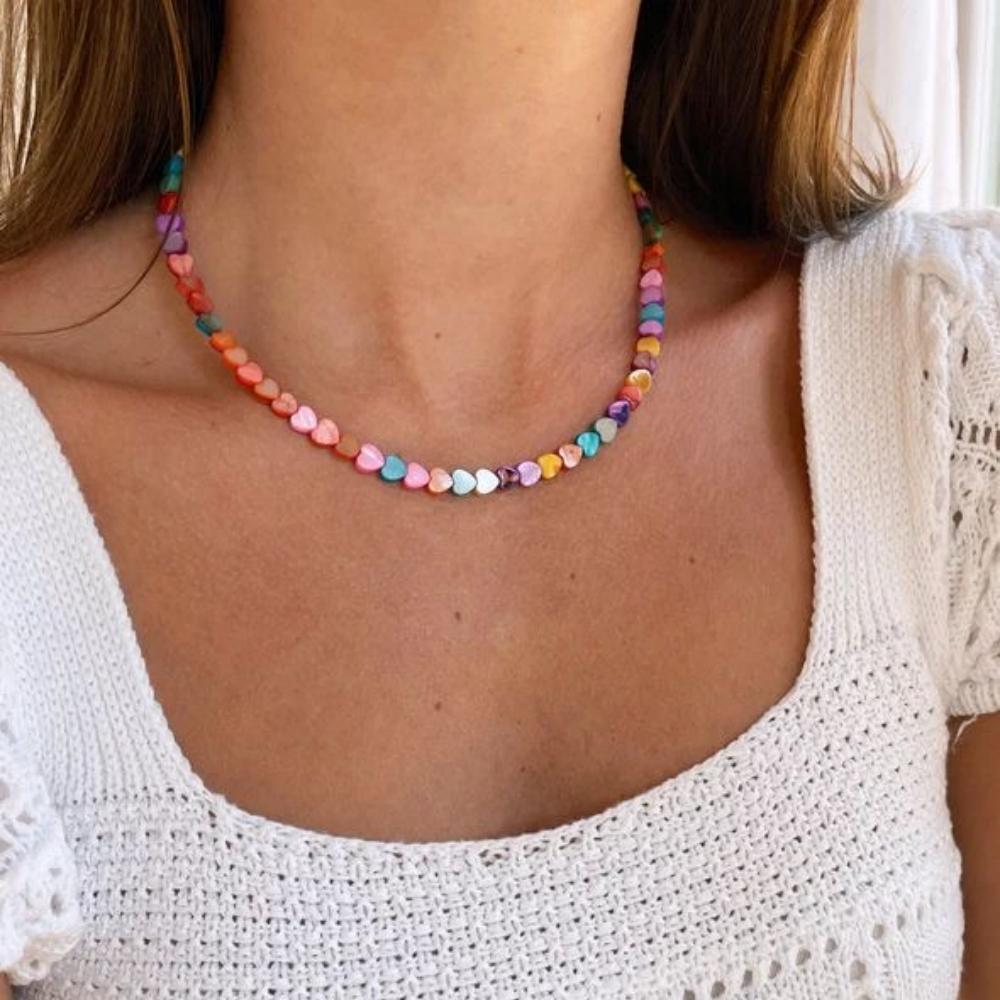 

Vlen Shell Heart Necklace for Women Summer Beach Choker Mother of Pearl Beads Necklaces Gift for Her Boho Love Jewelry