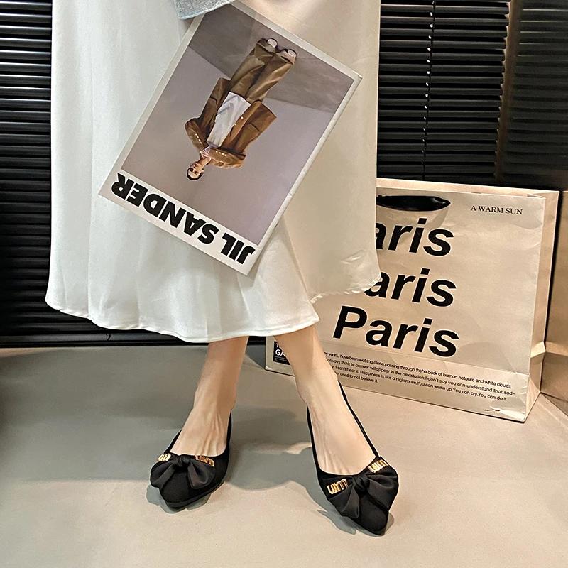 

2024 Модная женская обувь на плоской подошве для женщин, горячая распродажа, повседневные туфли на плоской подошве с бабочкой, новые однотонные туфли на плоской подошве с низким каблуком, Zapatos Mujer 40 чёрный