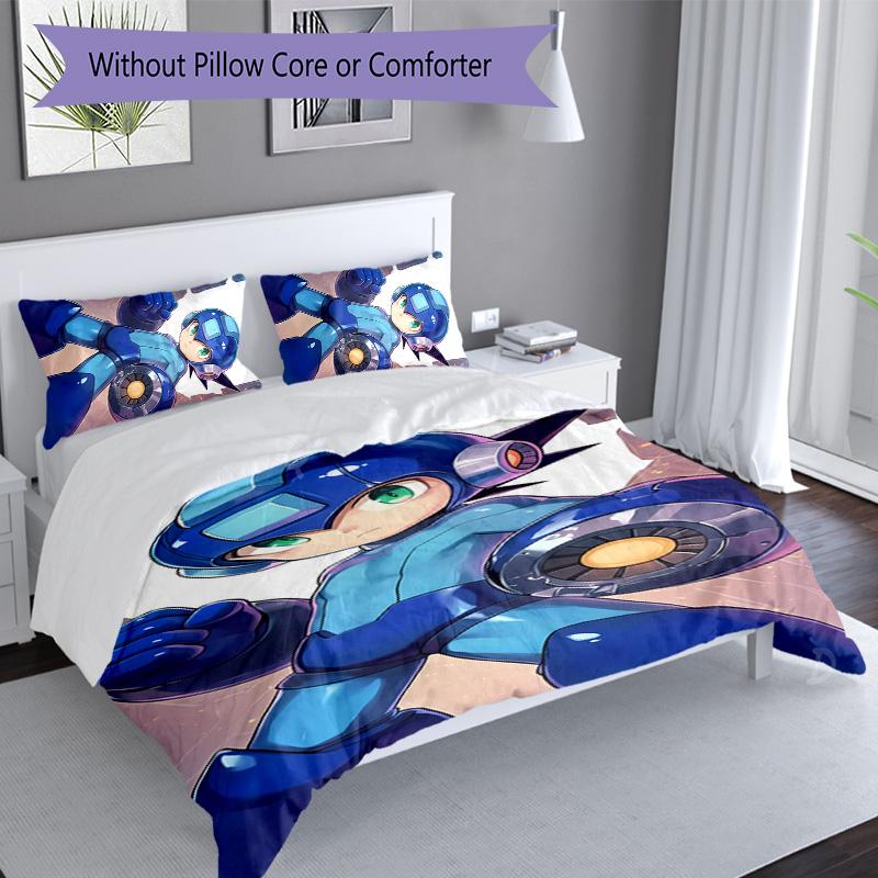 3pcs Cartoon Rockman Game Megaman pattern bedding set duvet cover set includes duvet cover &pillowcases, perfect all season bedroom decoration & gift