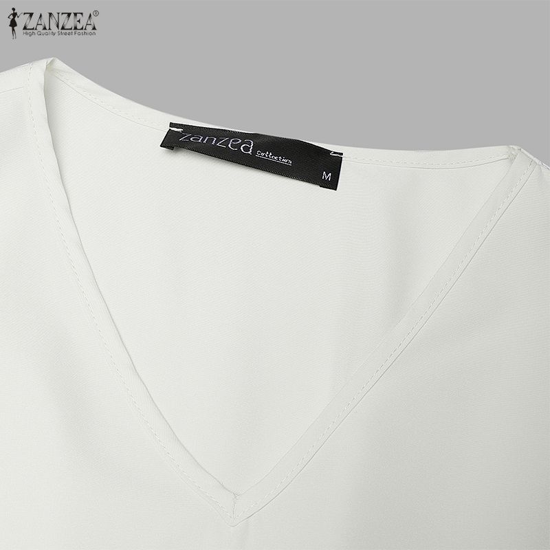 ZANZEA Women Casual V-Neck Solid Color Loose Long Sleeve Dress