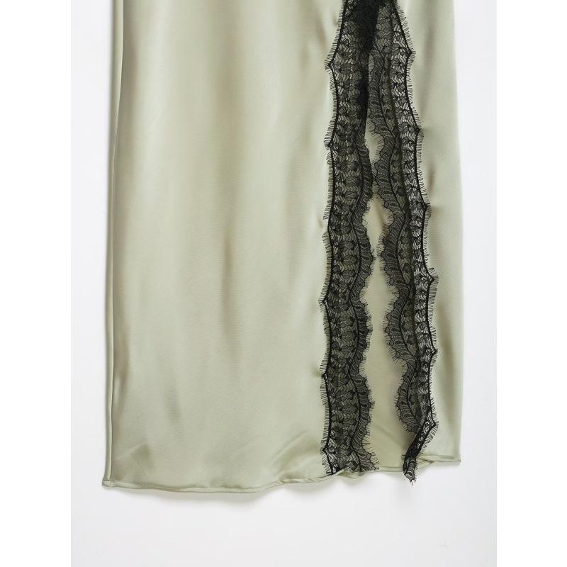 2026 European & American Lace Trim Spaghetti Strap Sexy Slit Long Dress