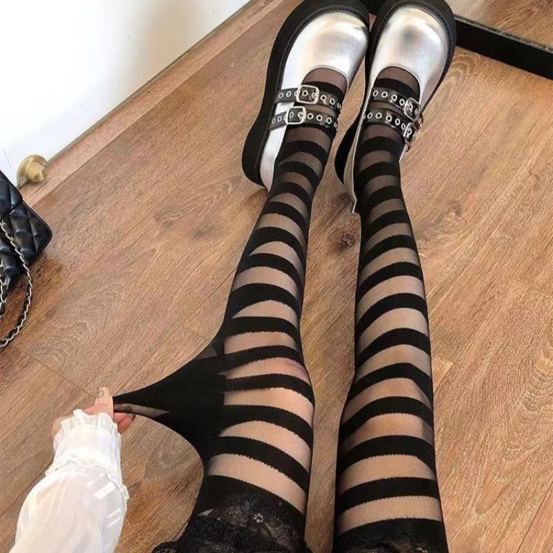 Women Sexy Pantyhose Striped Pattern Summer Breathable Tights Seamless Skinny Stocking
