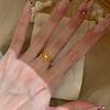 Fashionable and Minimalist Hollow Flower Design, Gold Ring Inlaid with Yellow Zircon, Adjustable Women's Open Ring