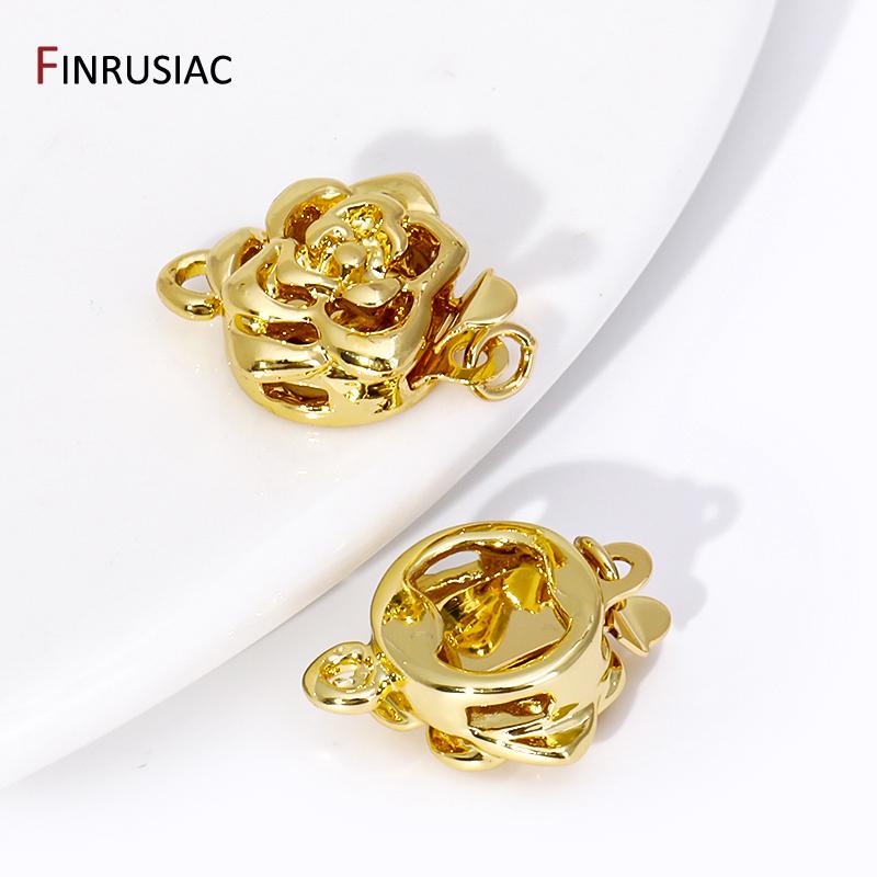 18K Gold Plated Brass Flower Shape Pearl Clasps Connector Fasteners Lock Closure Clasps For Jewelry Making Findings