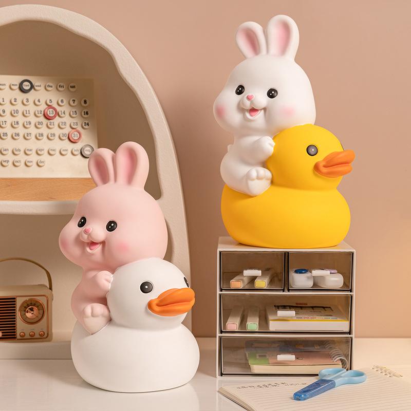Duck Rabbit Piggy Bank Kids Adorable Unique Decoration Glue Anti-falling Piggy Bank Can Be Stored and Withdrawn Tabletop Decorations