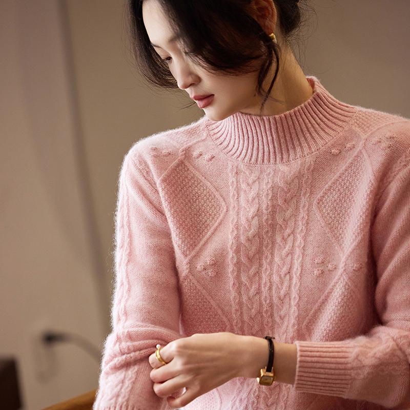 Women's Cashmere Sweater Qinghe Cashmere 30% Cashmere 70% Wool Autumn and Winter Pullover Warm and Fashionable