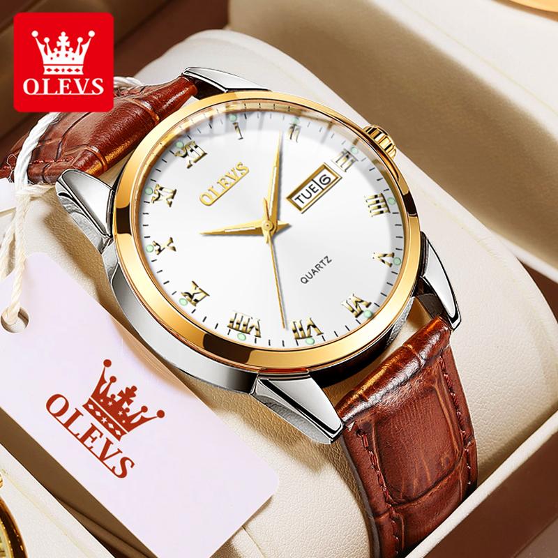 OLEVS 5568 Classic Quartz Wristwatch For Men Top Brand Original Luminous Steel Strap Dual Calendar Waterproof Business Man Watch