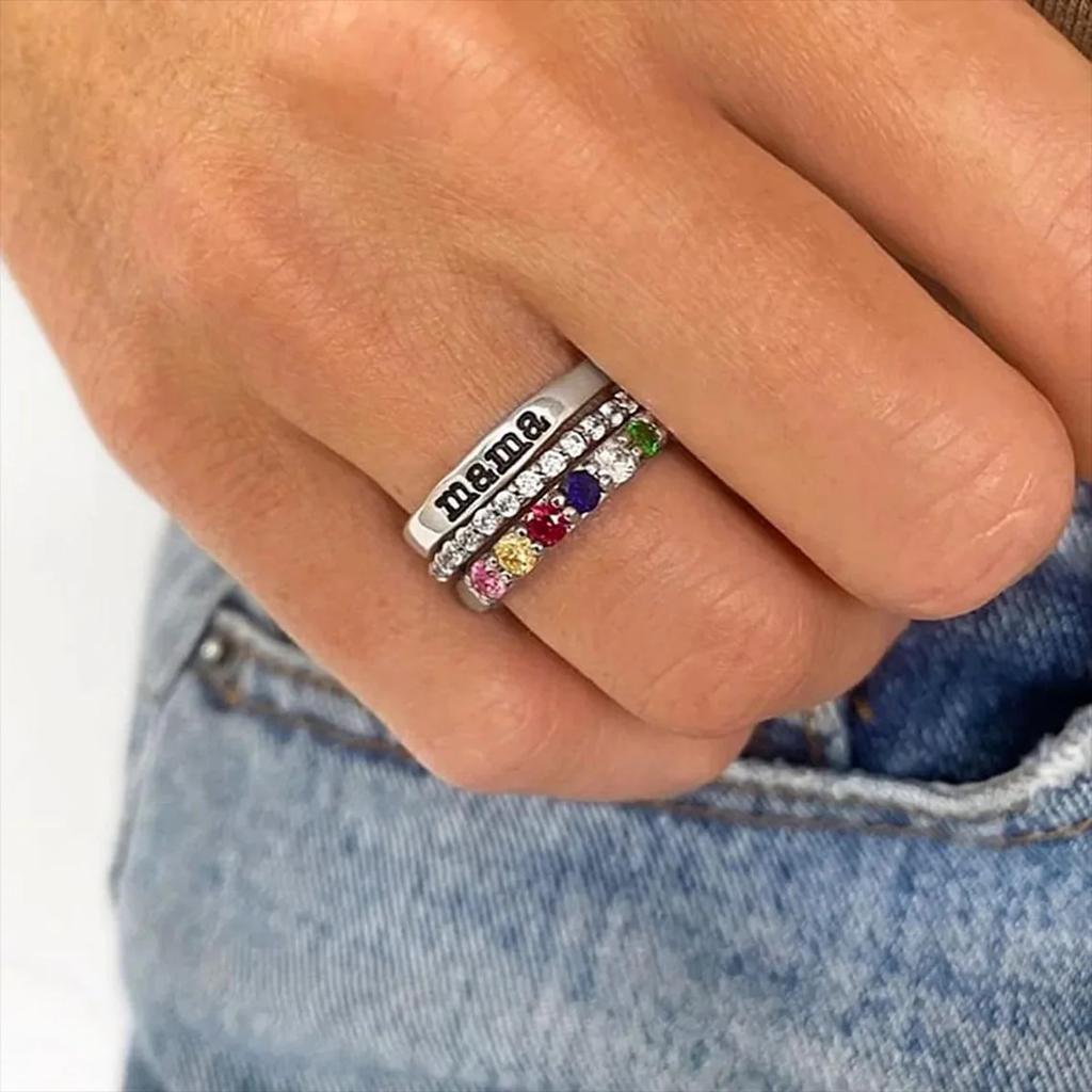 Customizable European and American Holiday Jewelry Bestseller Cross-border Personalized Engraved Birthstone Month Rings
