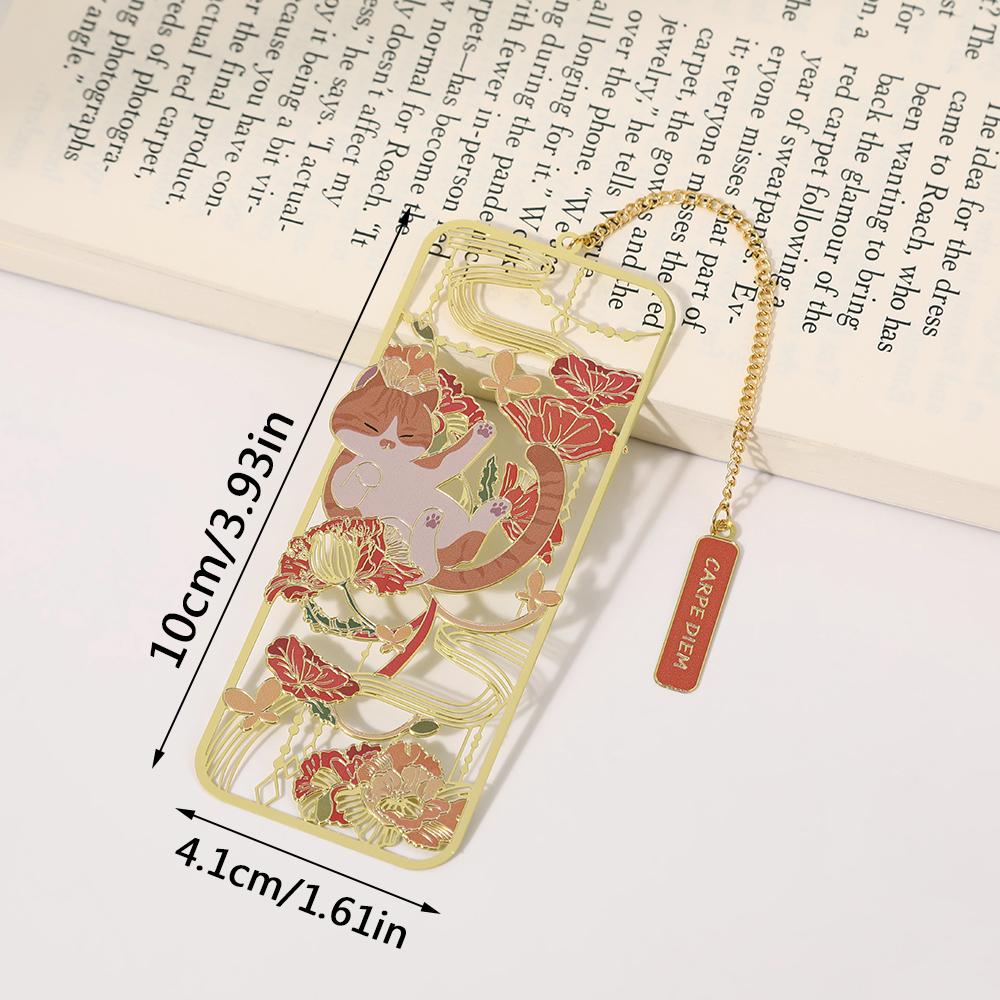 1 Marcador de Livro de Gato Adorável Marcador de Metal Metal Latão Estilo Clássico Fofo Presente para Estudante Marcador Vazado Cultural e Criativo