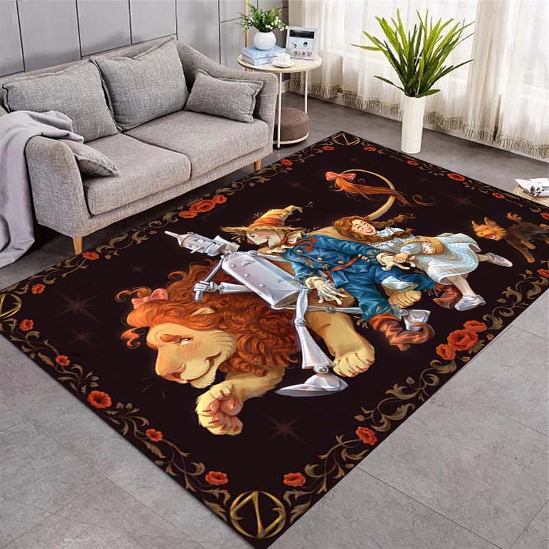 Wizard of Oz Fairy Tale Character Print Area Rug Non‑Slip Floor Mat Carpet for Living Room Bedroom Home Art Decoration