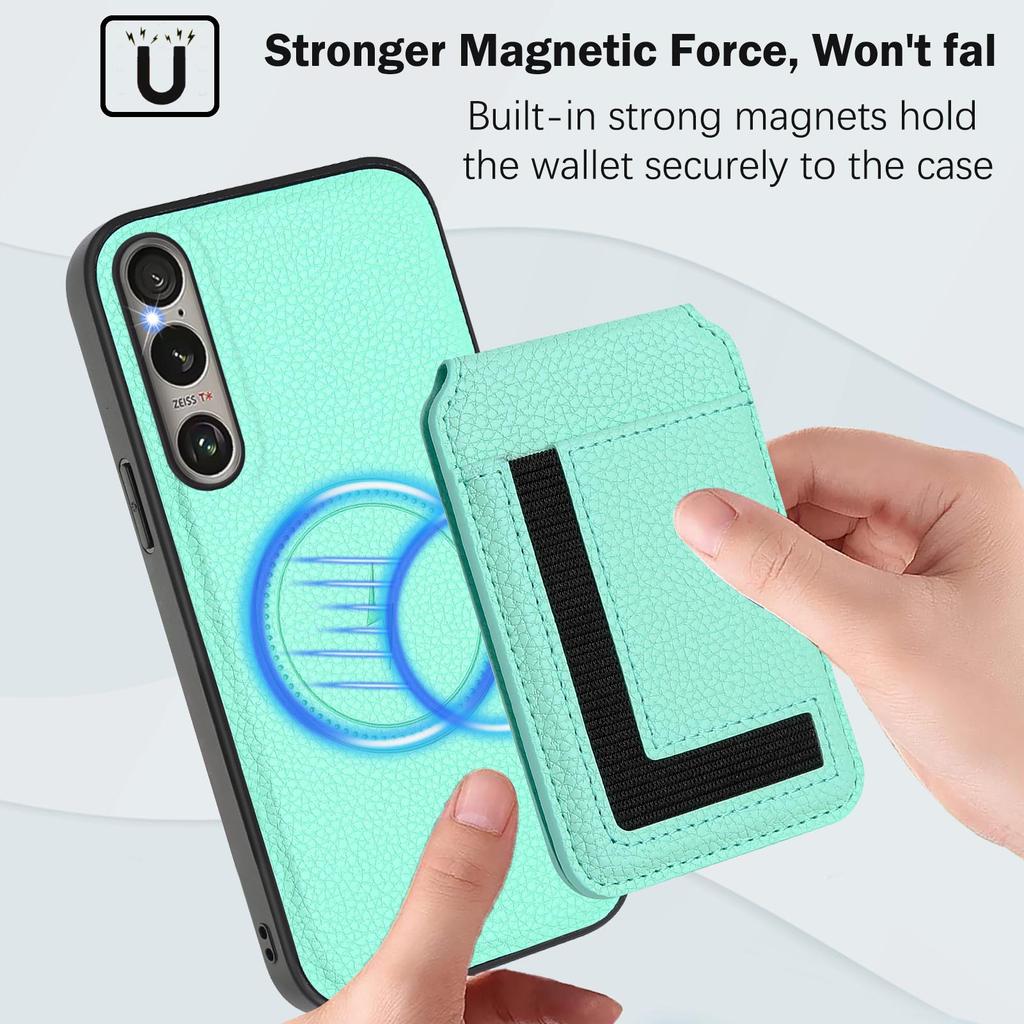 For Sony Xperia 1 VI Magnetic Case TPU+PU Leather Phone Back Cover with Detachable Card Holder