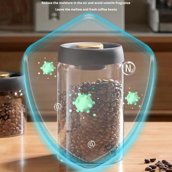 Vacuum Sealed Jar for Coffee Beans Airtight Food Storage Container Clear Glass Jars for Home Moisture-Proof Air Extraction Tank