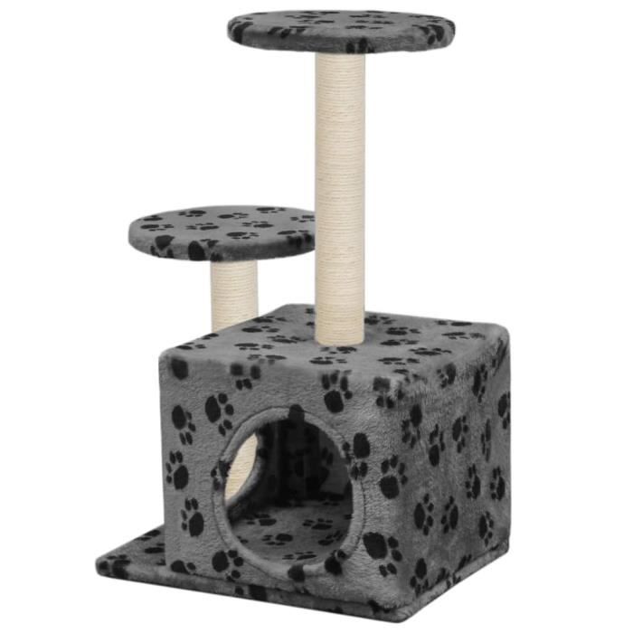 VidaXL Arbre à chat avec griffoir en sisal 60 cm Gris Motif de pattes